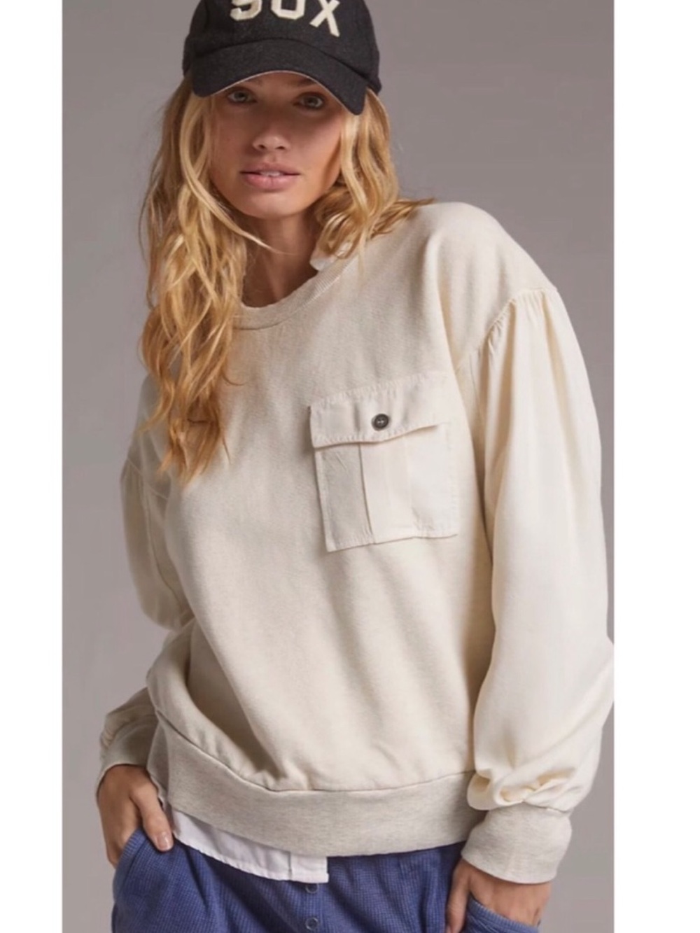 Anthropologie T.LA Cozy Cream Pocket Sweatshirt